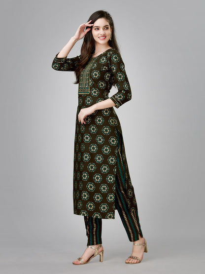 Dark Coffee Color Fully Stiched Rayon Kurti and Pant