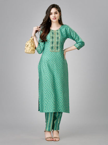 Pista Color Fully Stiched Rayon Kurti and Pant