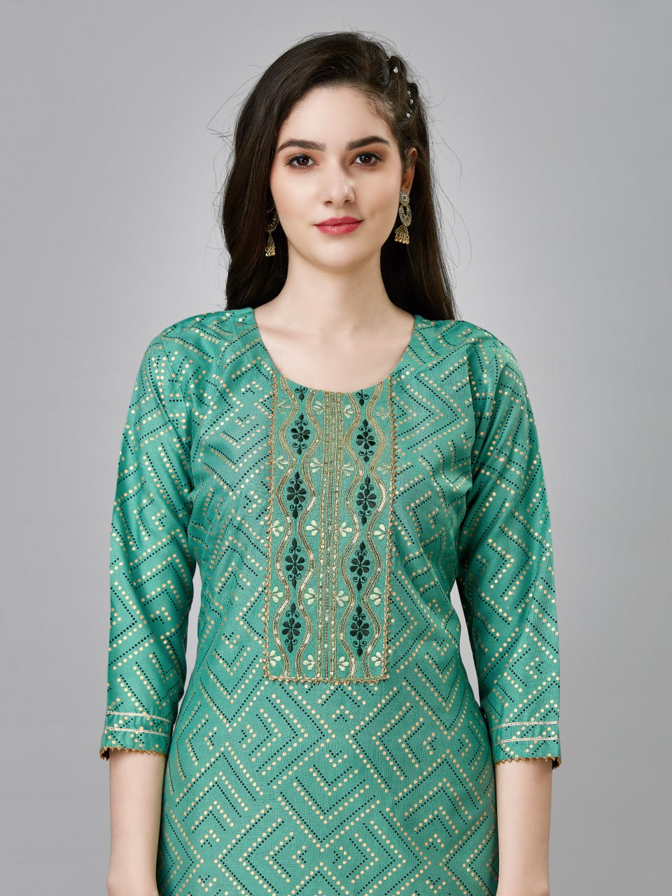 Pista Color Fully Stiched Rayon Kurti and Pant