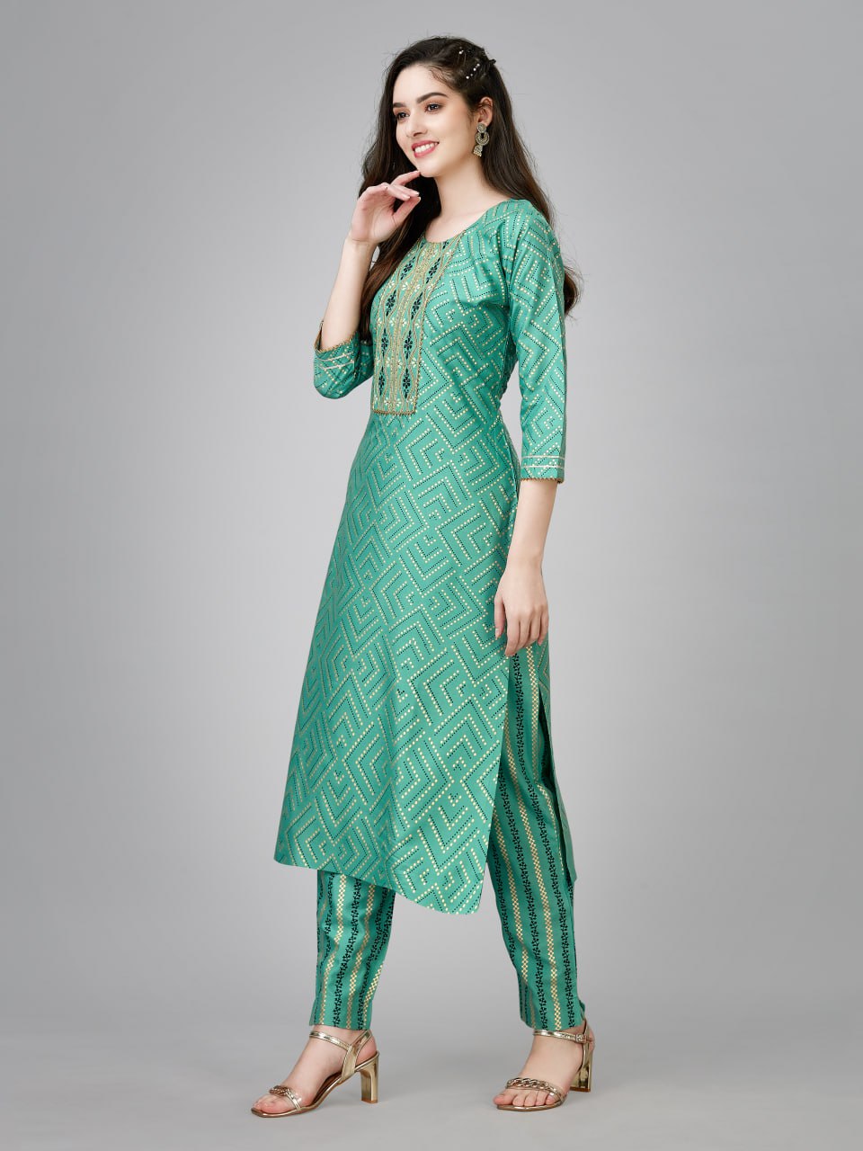 Pista Color Fully Stiched Rayon Kurti and Pant