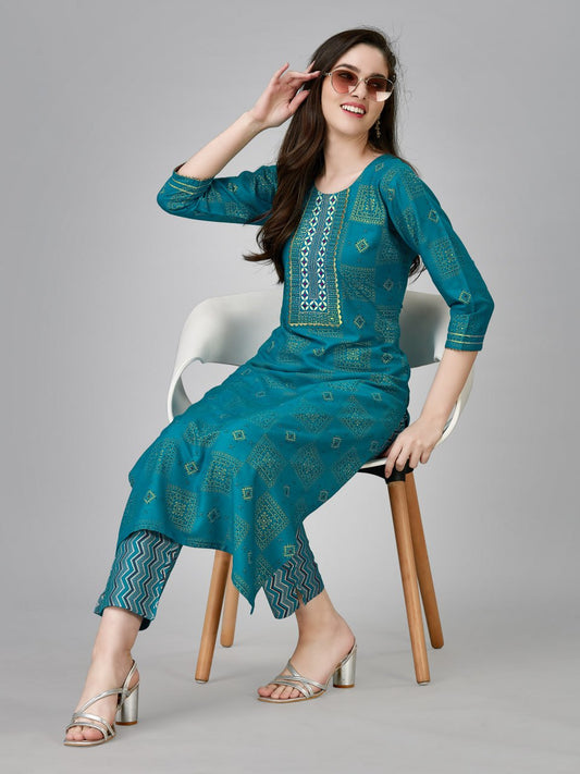 Rama Color Fully Stiched Rayon Kurti and Pant