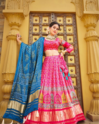 Rani Blue Color Fancy Digital Print Work Soft Butter Silk Navaratri Lehenga Choli