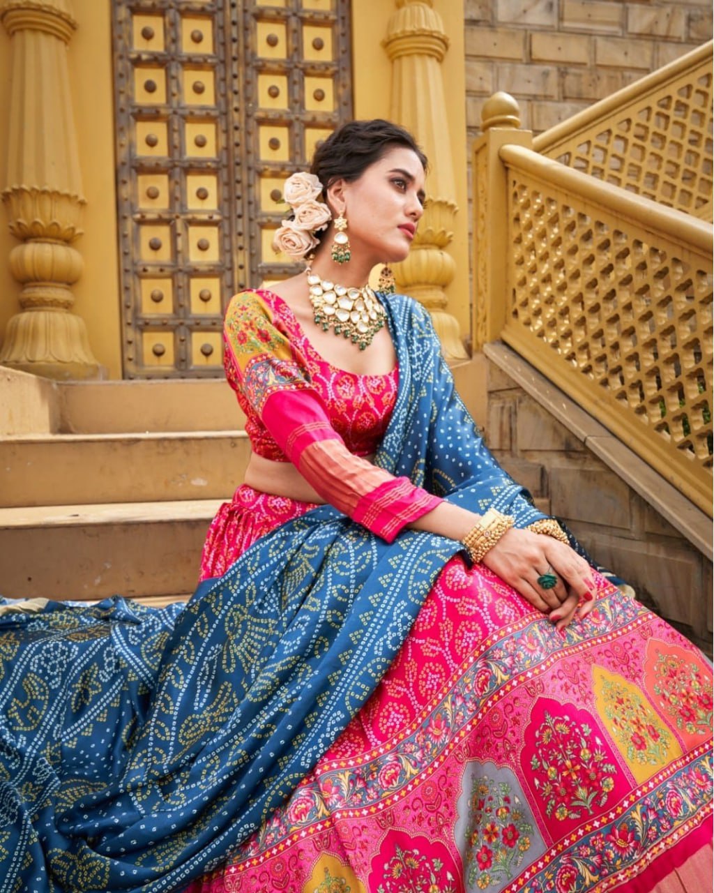 Rani Blue Color Fancy Digital Print Work Soft Butter Silk Navaratri Lehenga Choli