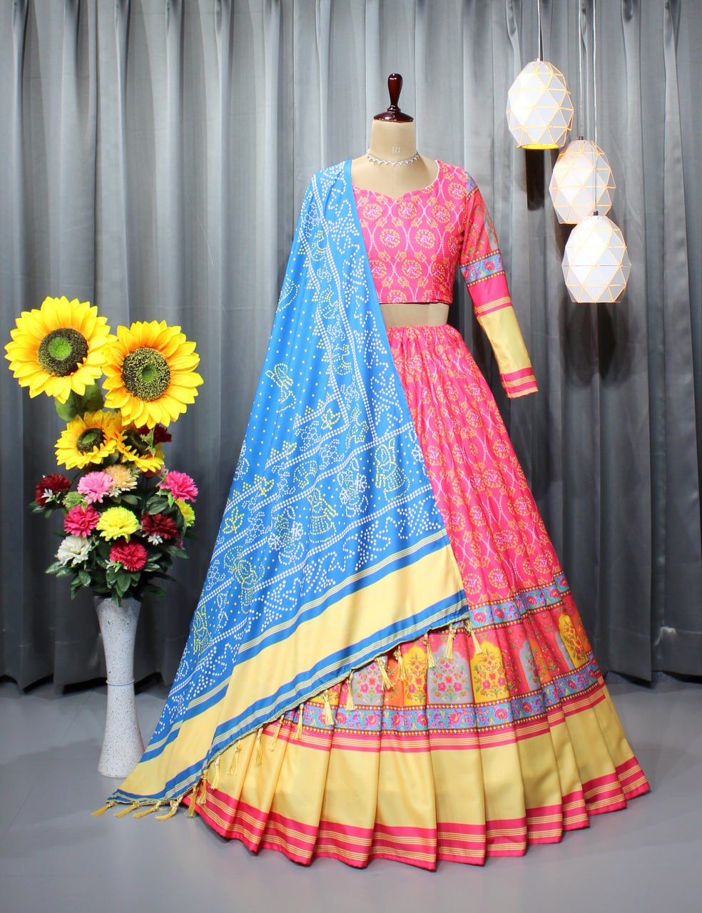 Rani Blue Color Fancy Digital Print Work Soft Butter Silk Navaratri Lehenga Choli