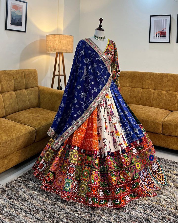 Fancy Digital Print Soft Butter Silk Real Mirror Work Navaratri Lehenga Choli
