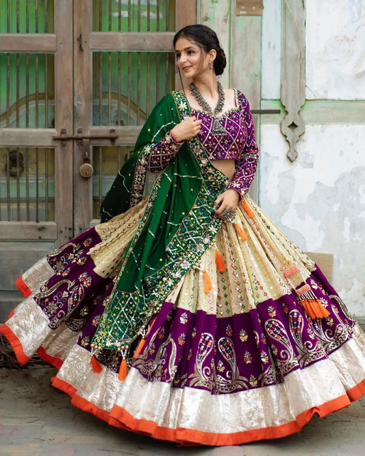 Fancy Digital Print Muslin Cotton Real Mirror Work Navaratri Lehenga Choli