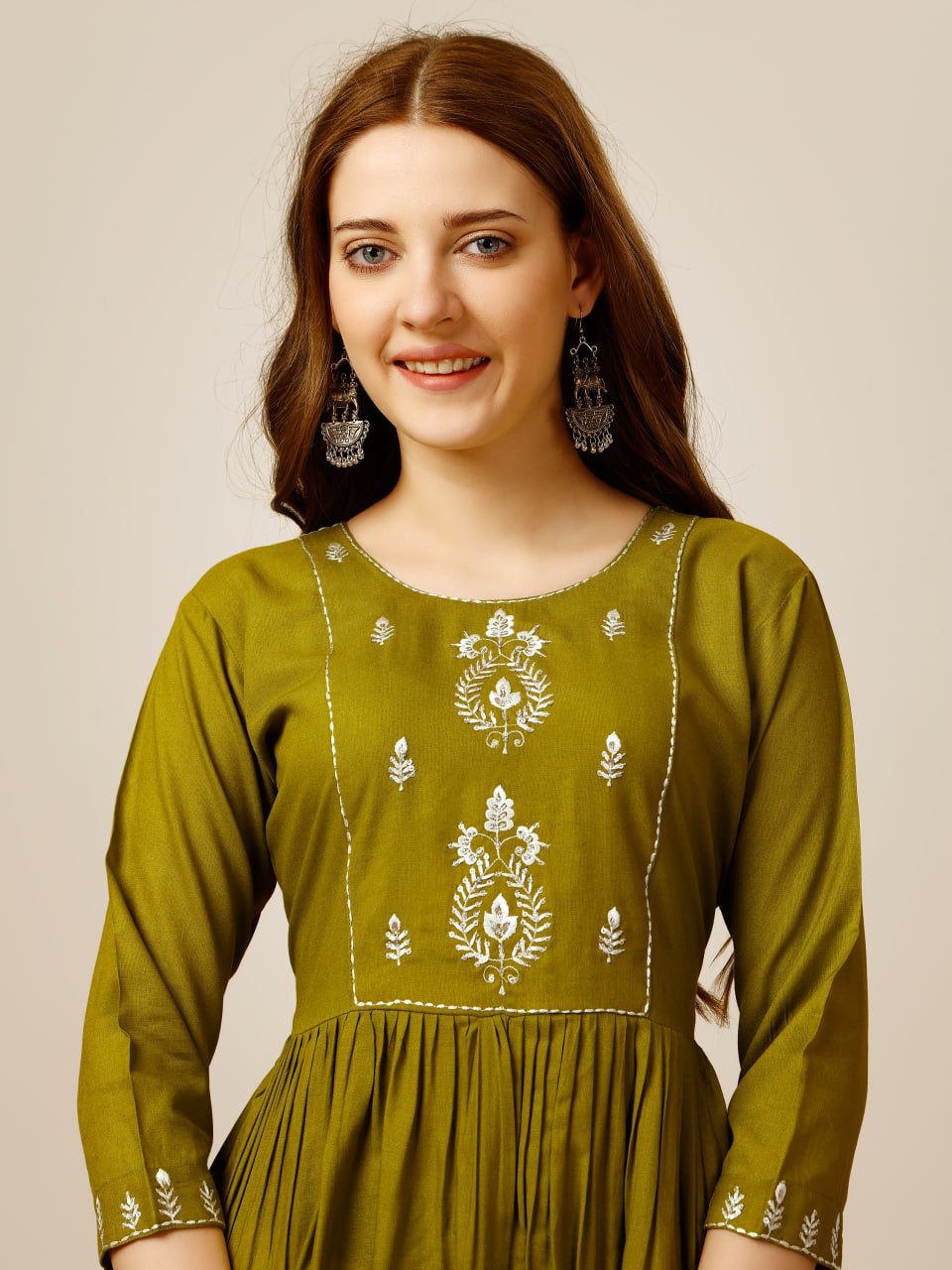 Mehendi Color Fully Stiched Western Top Rayon with Embroidery and Sequence Work Kurti