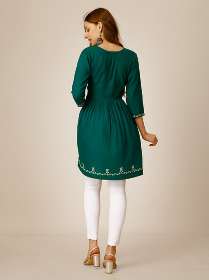 Rama Color Rayon with Embroidery and Sequence Work Kurti