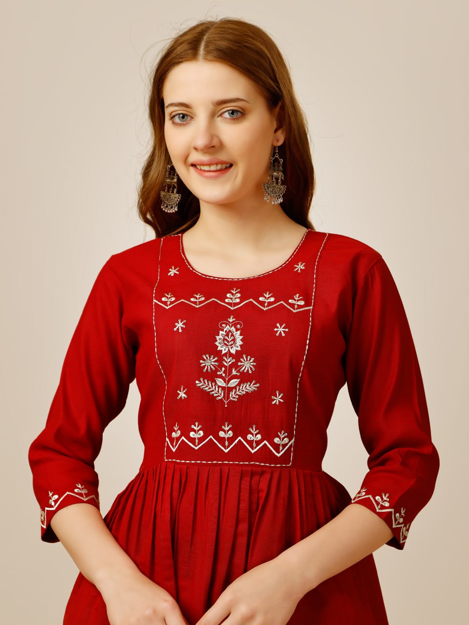 Red Color Rayon with Embroidery and Sequence Work Kurti