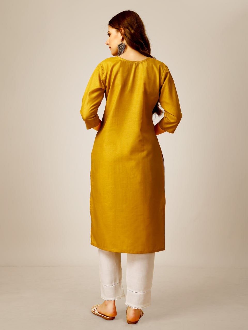 Yellow Color Cotton Magic Slub with Embroidery & Sequence Work Kurti and Pant