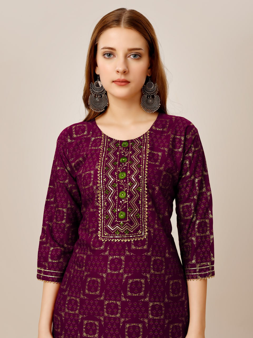 Purple Color Heavy Rayon 14 Kgs With Embroidery Work Kurti and Pant