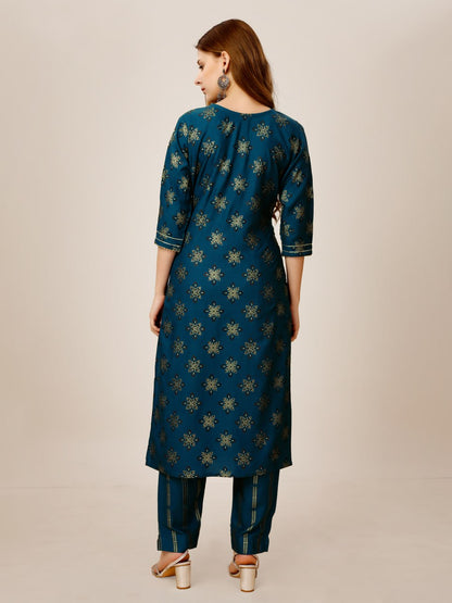 Navy Blue Color Heavy Rayon 14 Kgs With Embroidery Work Kurti and Pant