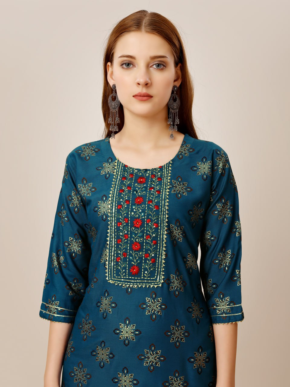 Navy Blue Color Heavy Rayon 14 Kgs With Embroidery Work Kurti and Pant