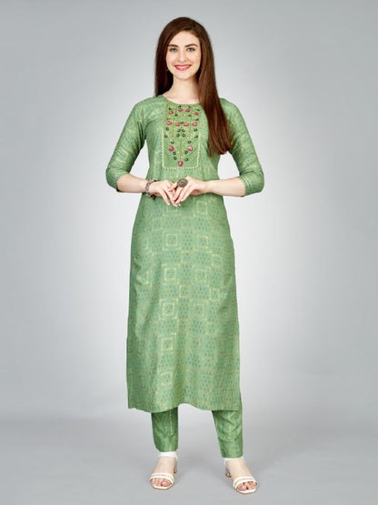 Pista Color Heavy Rayon 14 Kgs With Embroidery Work Kurti and Pant