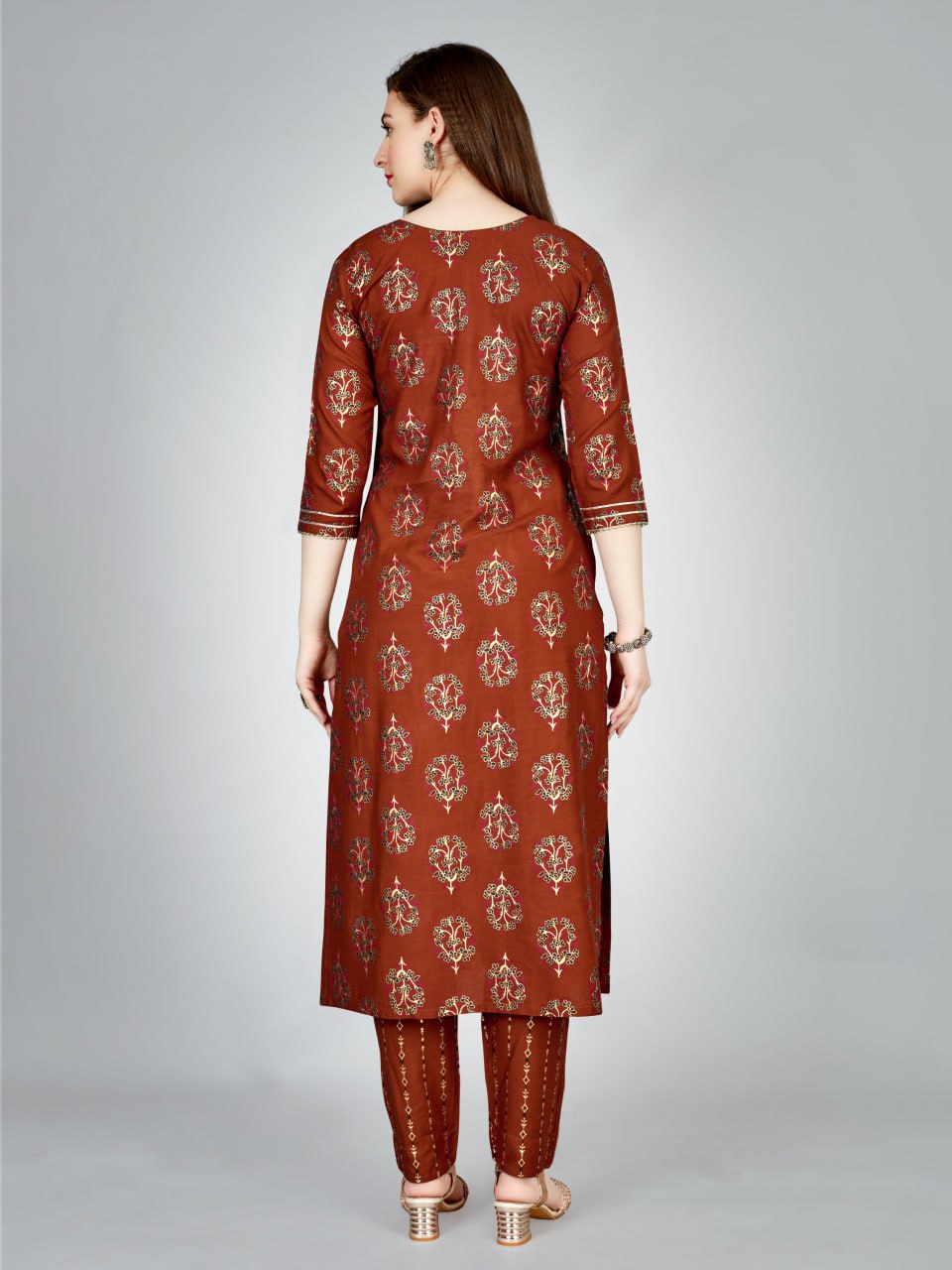 Rust Color Heavy Rayon 14 Kgs With Embroidery Work Kurti and Pant