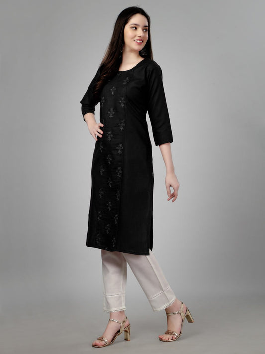 Black Color Fully Stiched Casual Embroidery Kurti