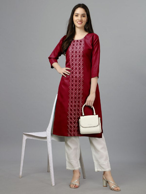 Maroon Color Fully Stiched Casual Embroidery Kurti