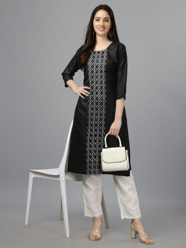 Black Color Fully Stiched Casual Embroidery Kurti