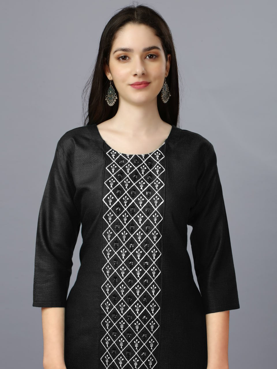 Black Color Fully Stiched Casual Embroidery Kurti