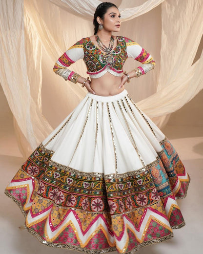 Fancy Digital Print Soft Butter Silk Real Mirror Work Navaratri Lehenga Choli