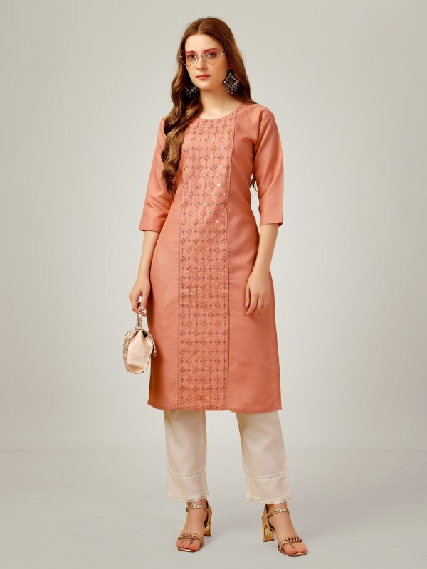 Gajri  Color Cotton Blend with Embroidery and Sequence Work Pant  Kurti  Pant  Dupatta