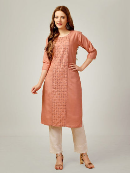 Gajri  Color Cotton Blend with Embroidery and Sequence Work Pant  Kurti  Pant  Dupatta