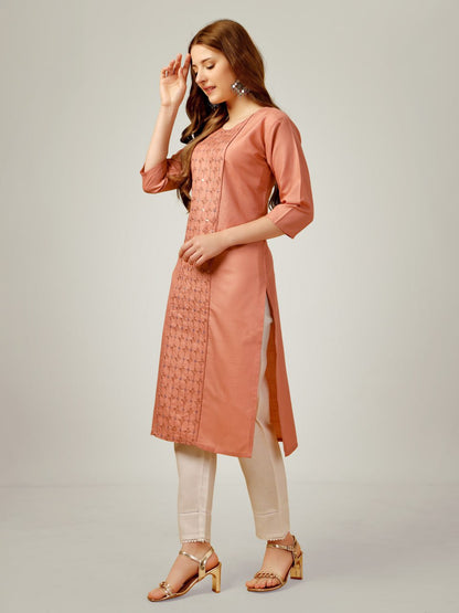 Gajri  Color Cotton Blend with Embroidery and Sequence Work Pant  Kurti  Pant  Dupatta