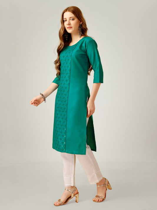 Light Green Color Cotton Blend with Embroidery & Sequence Work Pant - Kurti  Pant  Dupatta