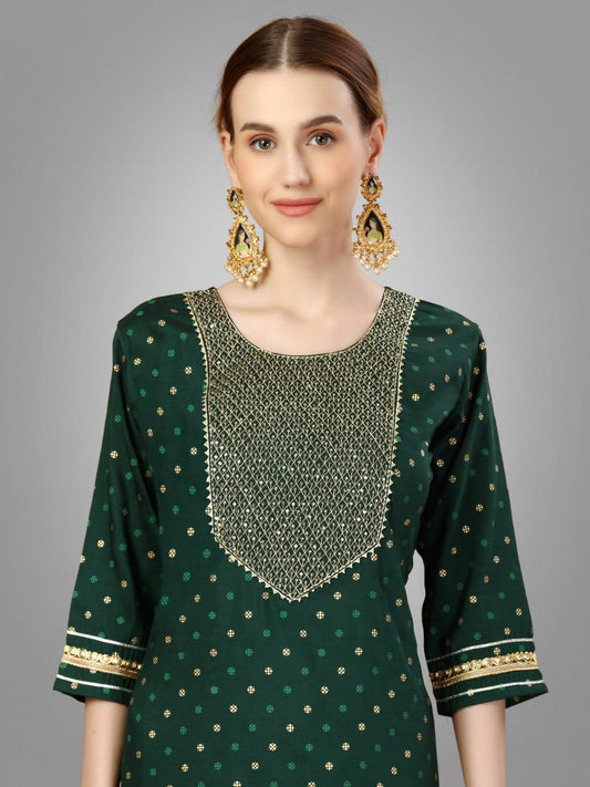 Dark Green Color Silk Blend with Embroidery and Sequence Work Pant - Kurti  Pant  Dupatta