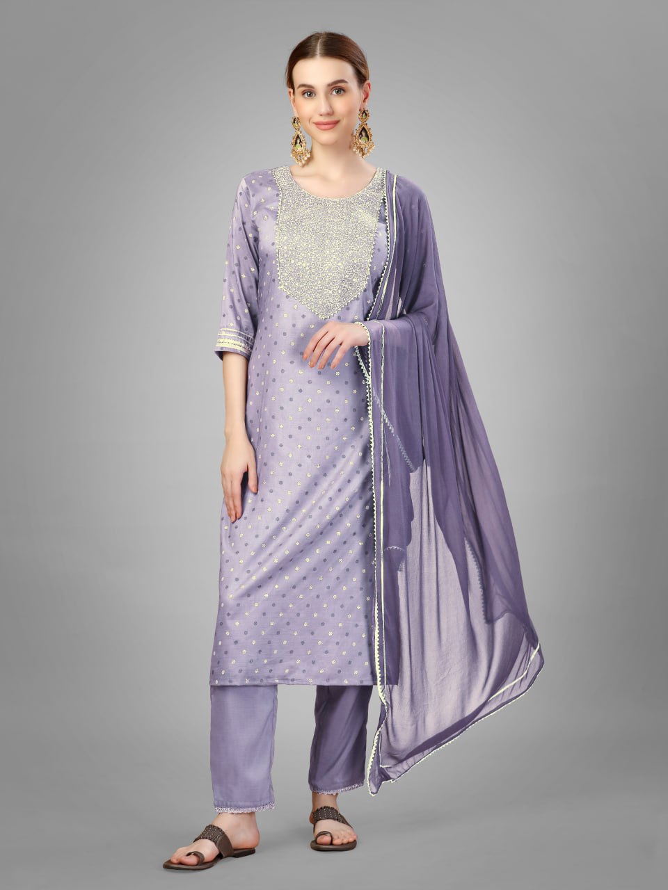 Lavender Color Silk Blend with Embroidery and Sequence Work Pant - Kurti  Pant  Dupatta