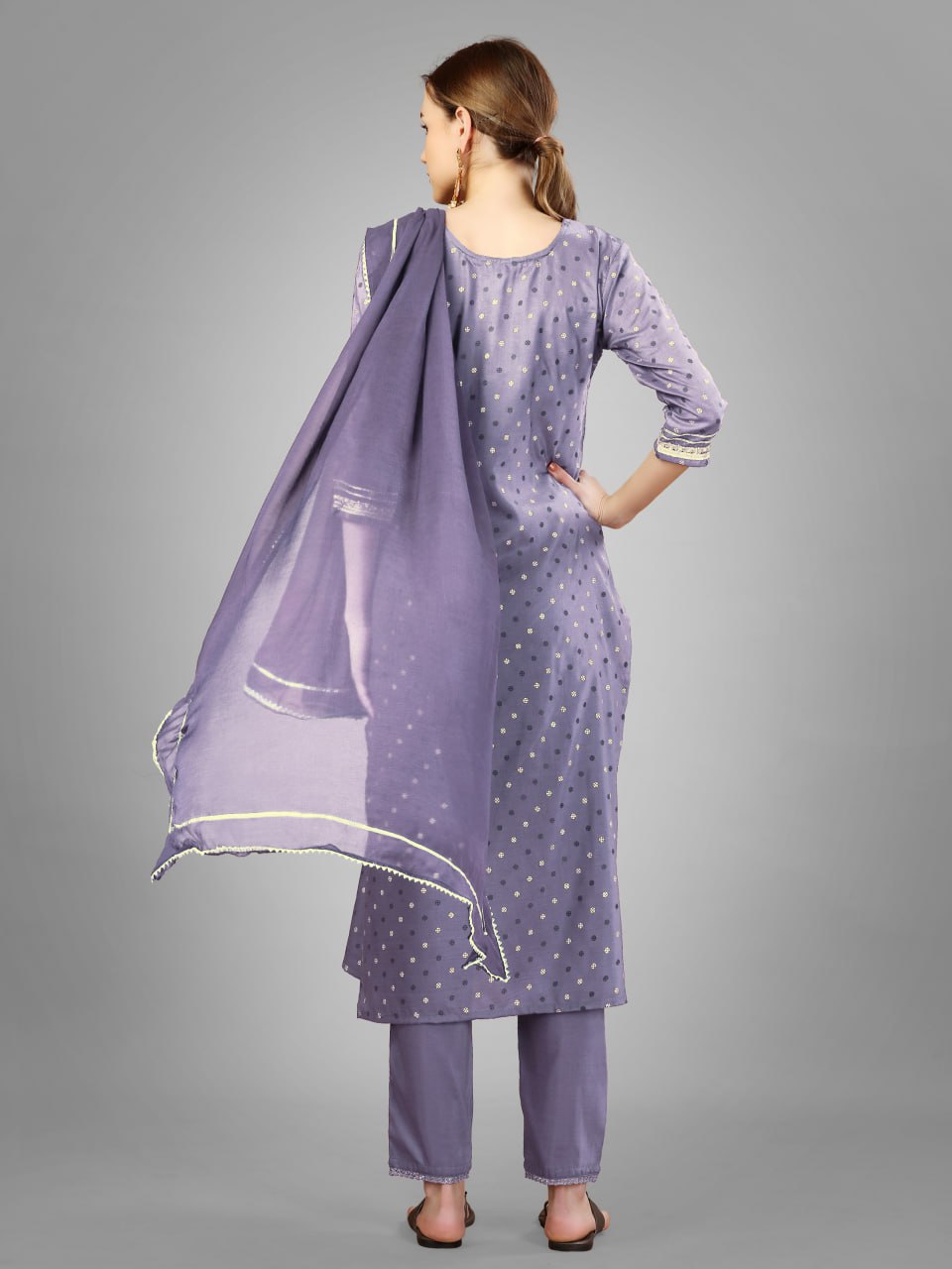 Lavender Color Silk Blend with Embroidery and Sequence Work Pant - Kurti  Pant  Dupatta