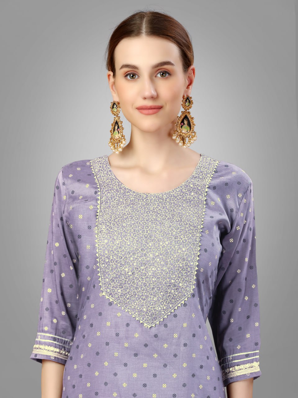 Lavender Color Silk Blend with Embroidery and Sequence Work Pant - Kurti  Pant  Dupatta