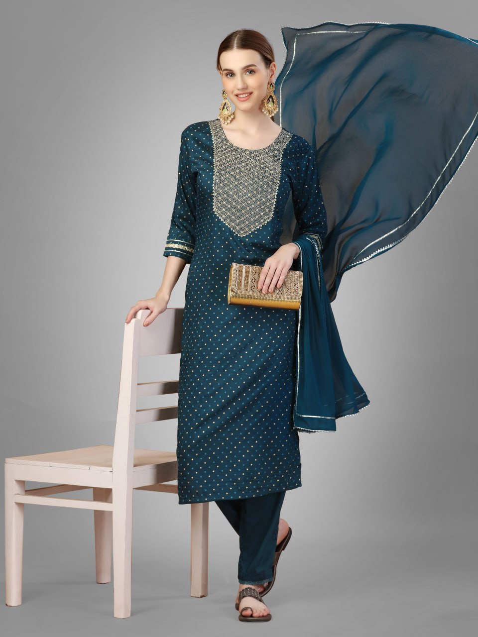 Morpich Color Silk Blend with Embroidery and Sequence Work Pant - Kurti  Pant  Dupatta
