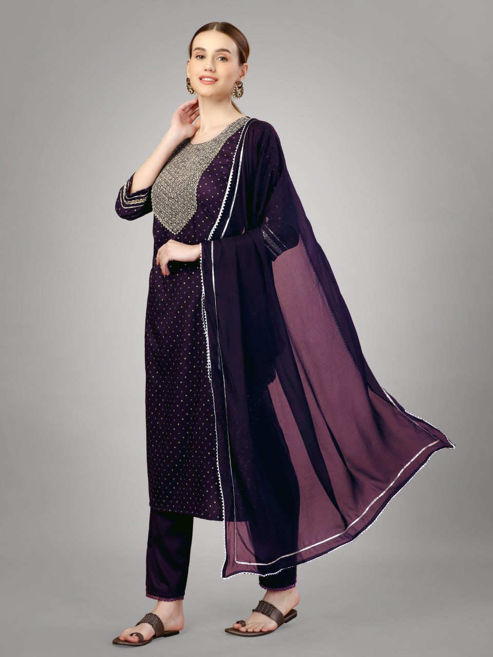 Purple Color Silk Blend with Embroidery and Sequence Work Pant - Kurti  Pant  Dupatta