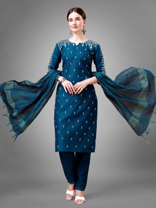 Morpich Colour Rayon Print With Embroidery and Fancy Lace Work Kurti Pant Dupatta