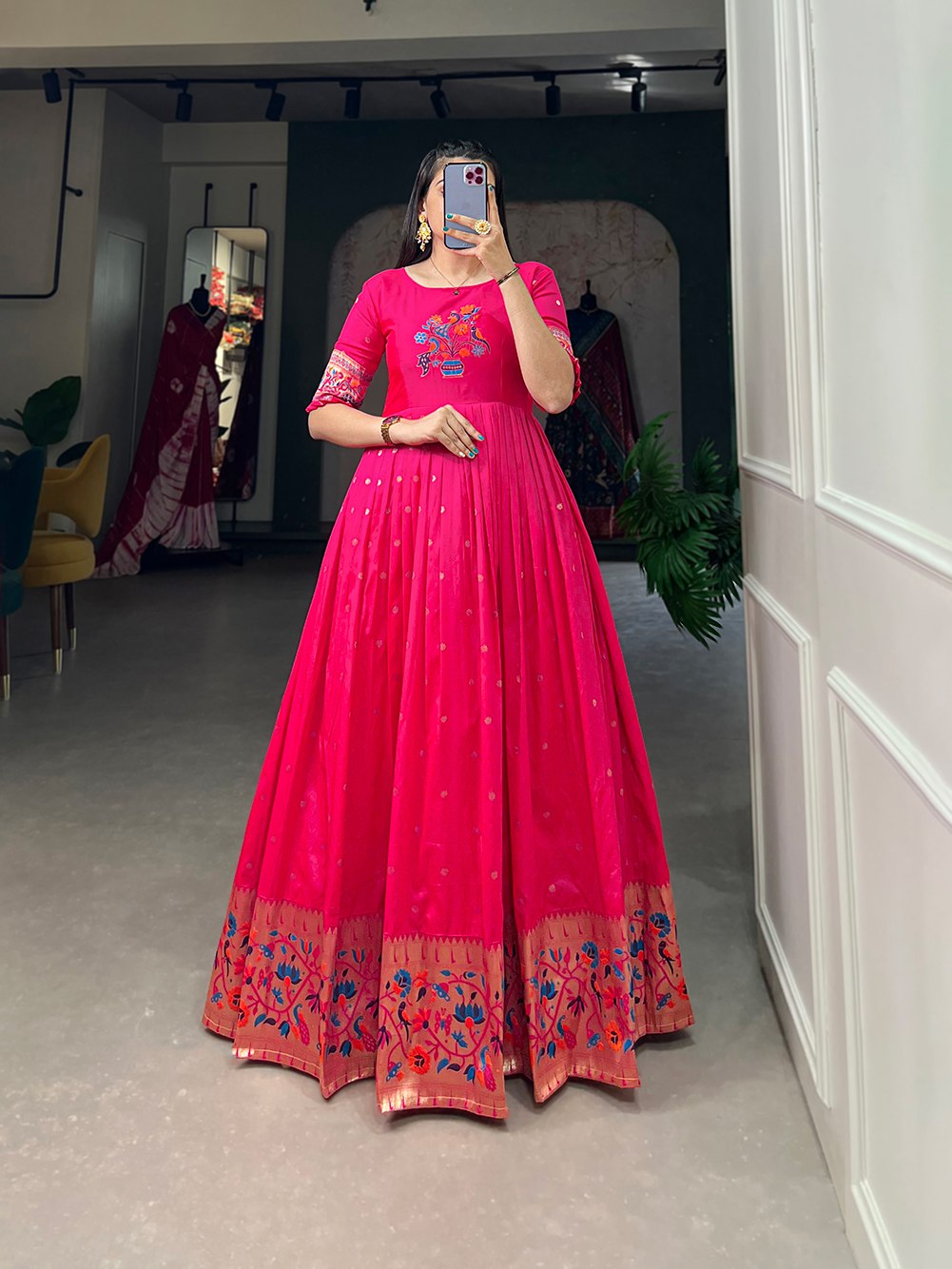 Pink Color Jacquard silk Paithani Dress Gown