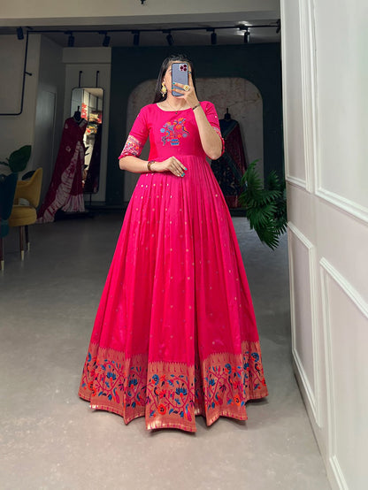 Pink Color Jacquard silk Paithani Dress Gown