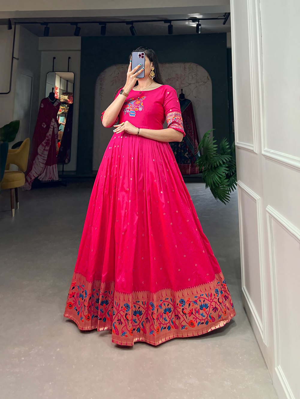 Pink Color Jacquard silk Paithani Dress Gown