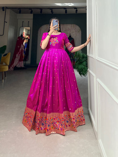 Purple Color Jacquard silk Paithani Dress Gown