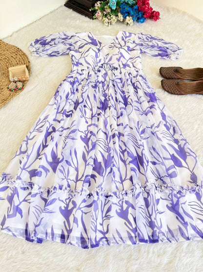 LAVENDER COLOR HEVAY GERORRGET WITH DIGITAL PRINT SUMMARY SPECIAL FROCKS