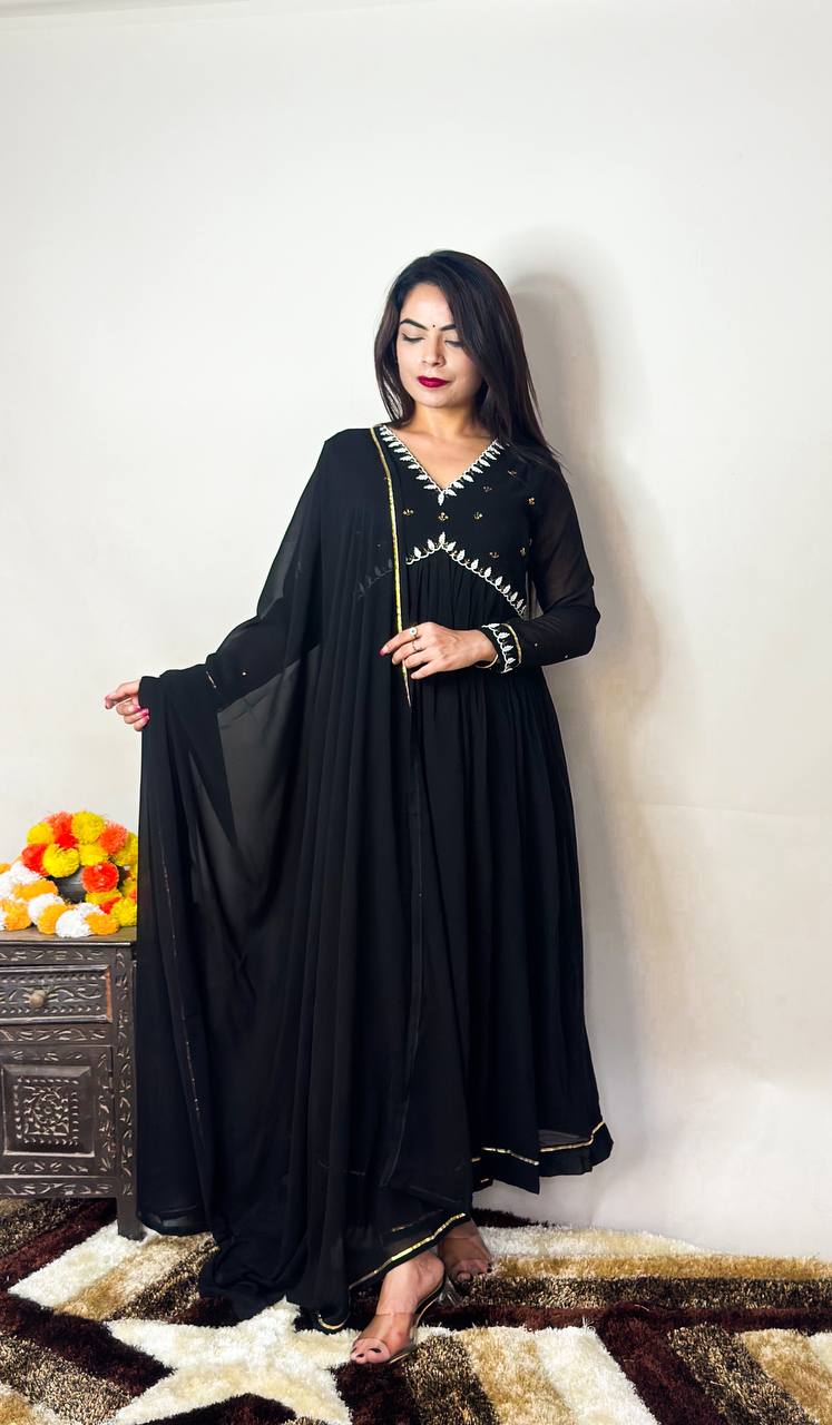 New Party Wear Georgette Heavy Quality Gown With Dupatta