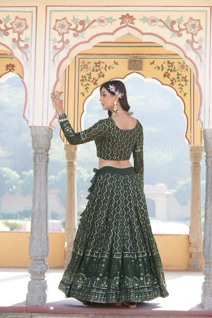 Green Faux Georgette With Sequins & Thread Embroidered work Lehenga Choli