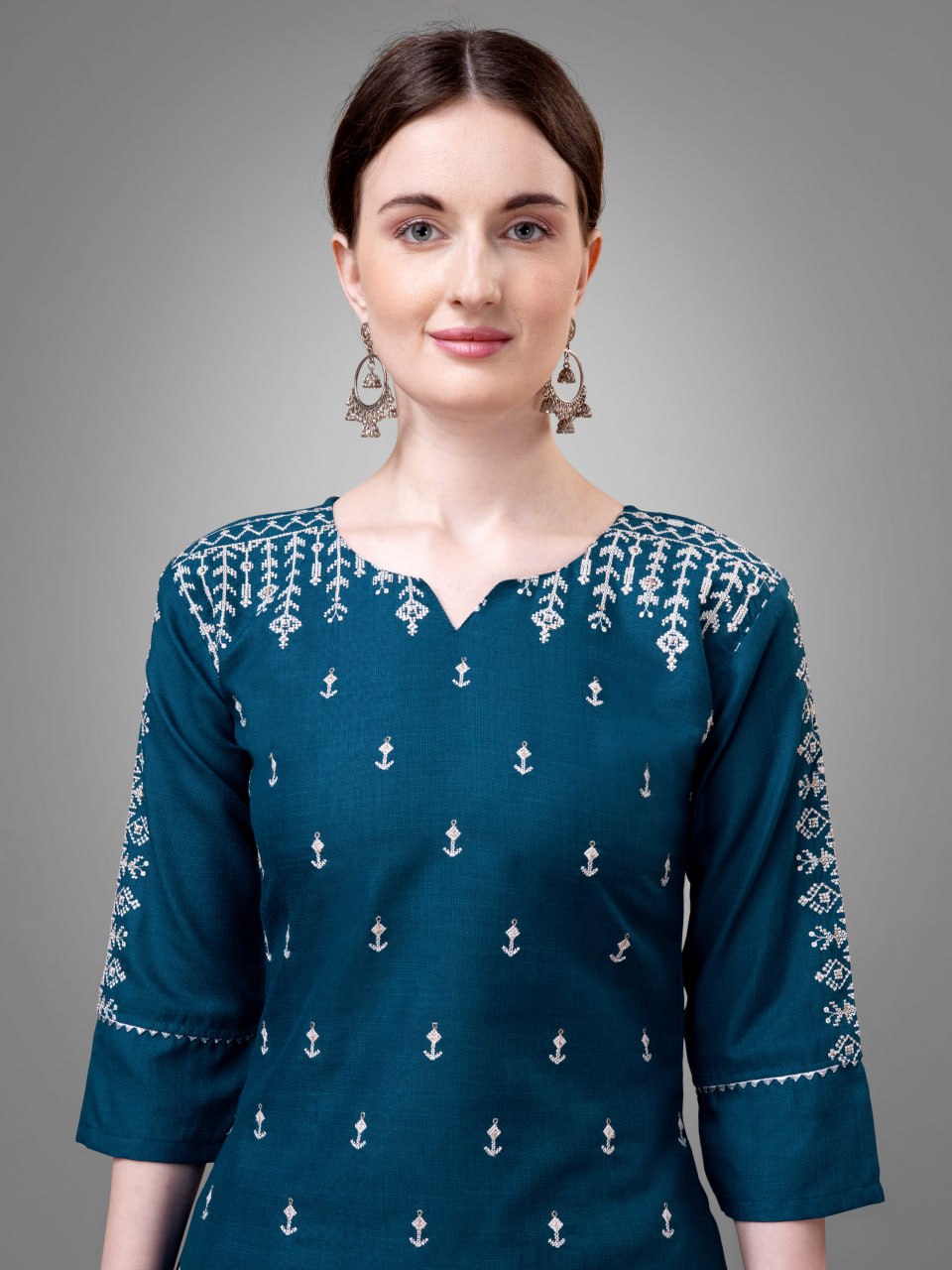 Morpich Colour Cotton Blend with Embroidery and Sequence Work Kurti Pant