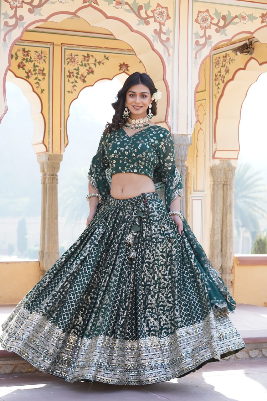 Green Designer Pure Viscose Jacquard fabric Lehenga Choli