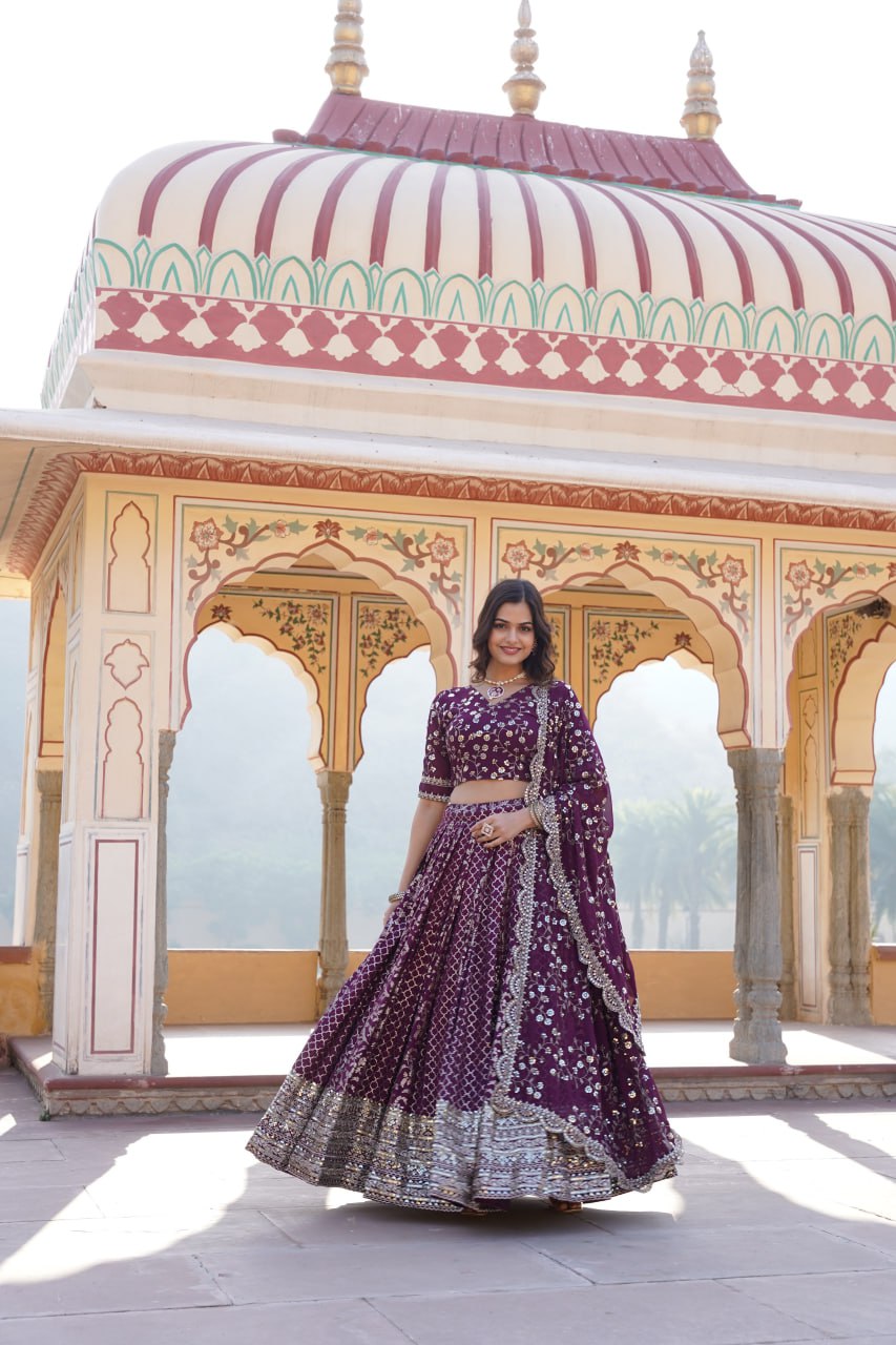 Wine Designer Pure Viscose Jacquard fabric Lehenga Choli