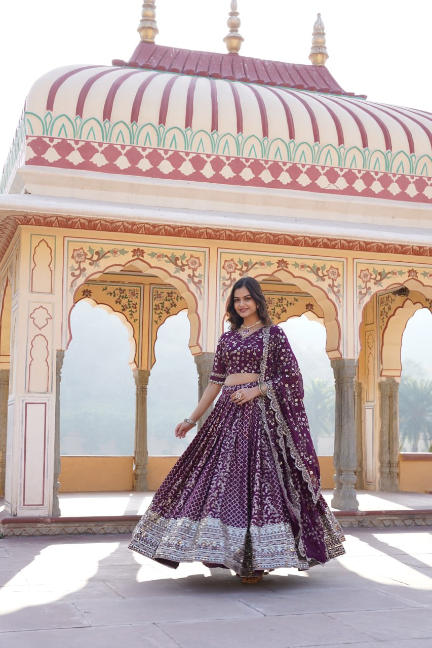 Wine Designer Pure Viscose Jacquard fabric Lehenga Choli