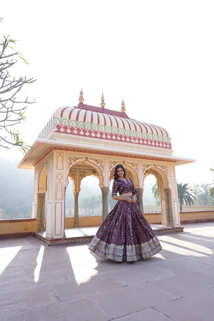 Wine Designer Pure Viscose Jacquard fabric Lehenga Choli