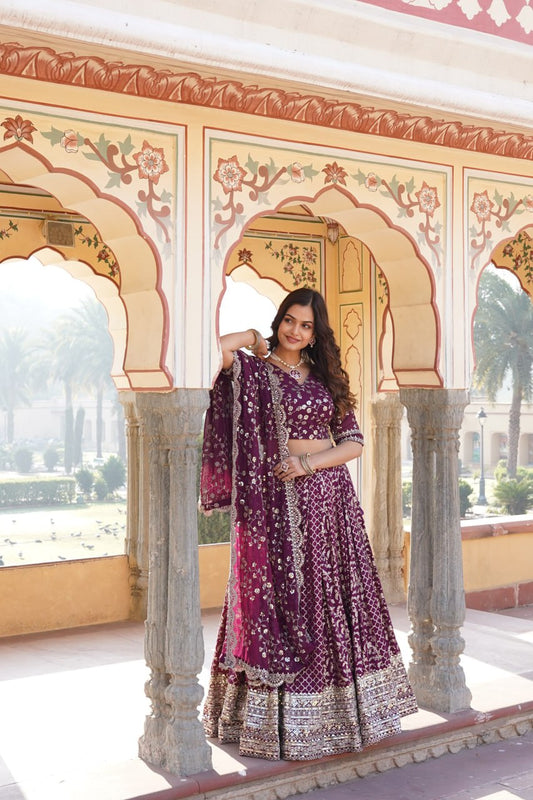 Wine Designer Pure Viscose Jacquard fabric Lehenga Choli