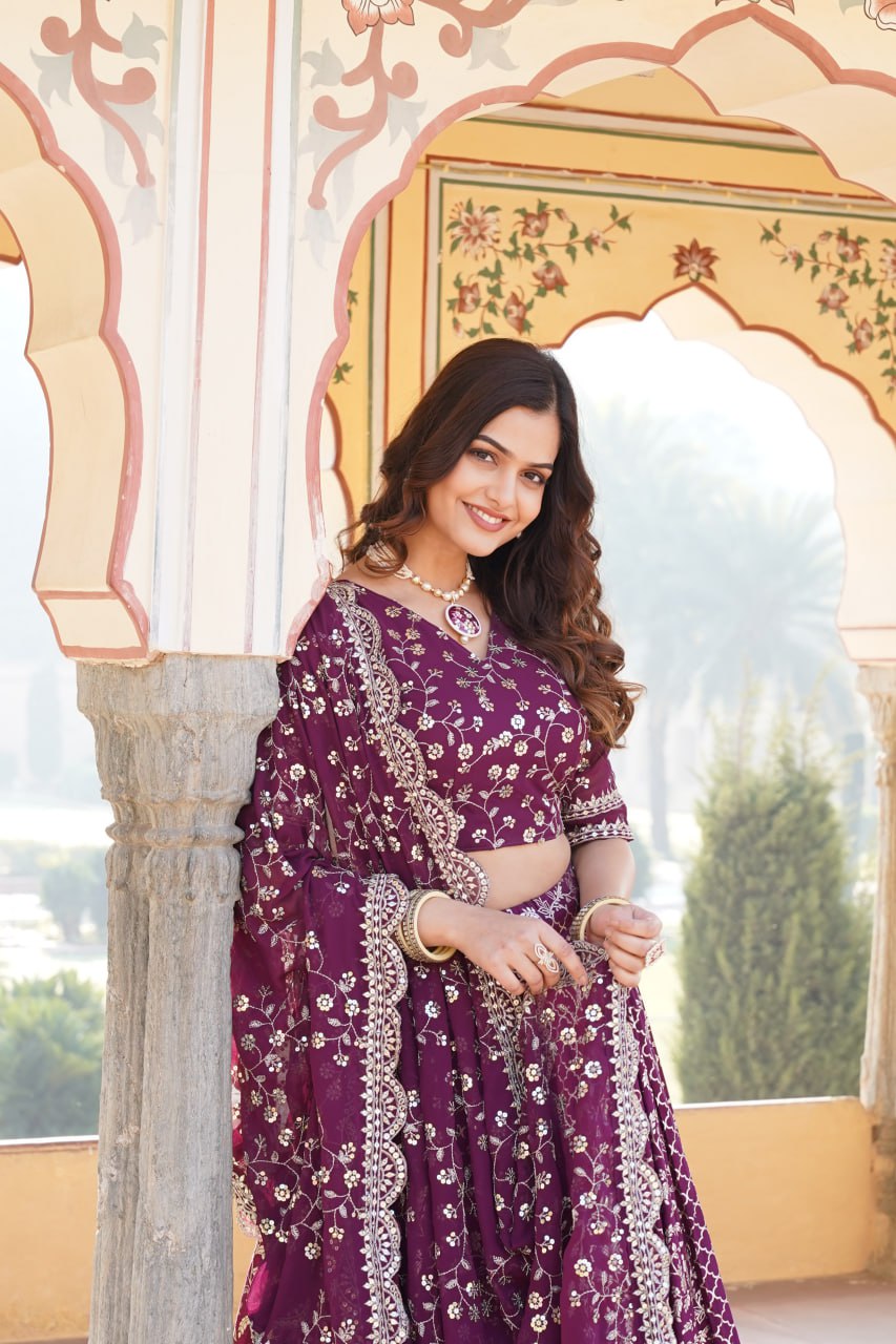 Wine Designer Pure Viscose Jacquard fabric Lehenga Choli