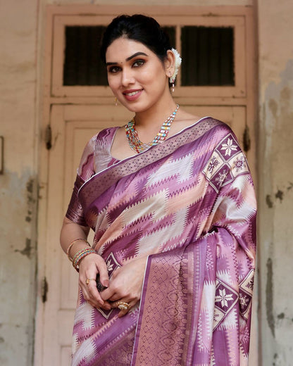 PURE SILK DIGITALLY PRINTED SAREE WEAVED WITH GOLDEN ZARI COMES WITH TASSELS